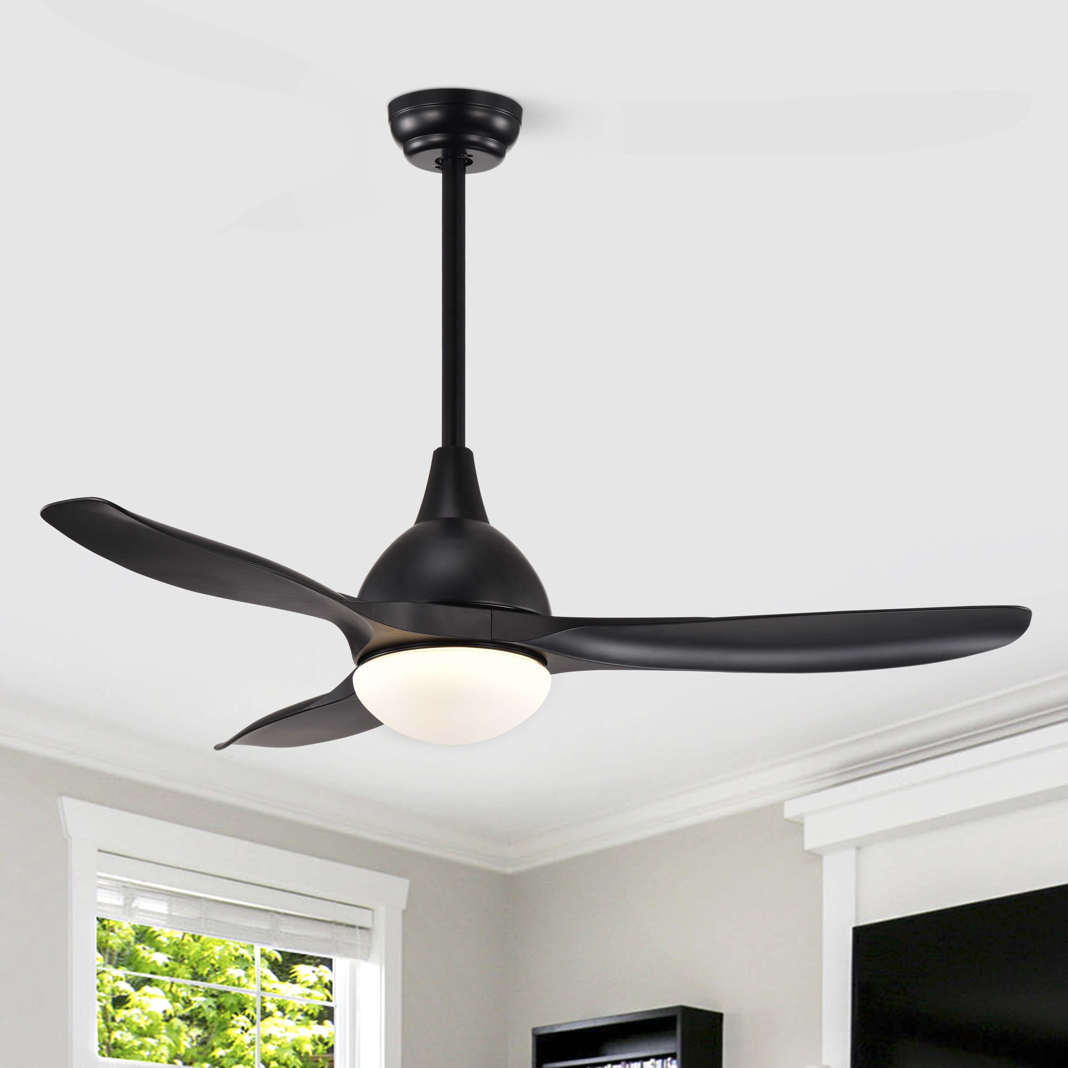 48-in White Ceiling Fan with LED Lights and Remote Control, 3 Blades Noiseless Reversible DC Motor,6-speed, 3 colors Temperature