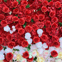 NINI Rote Moderne Umweltfreundliche Blumenwand 3D5D Rollstoff Künstliche Seidenrosen-Blumenwand-Paneel Hintergrund Hochzeitsdekoration