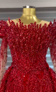 优雅的婚礼派对礼服红色美人鱼长沙特阿拉伯晚礼服定制勃艮第舞会礼服，带可拆卸火车 - Product Image 6