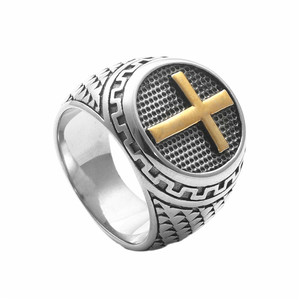 Men's <b>Titanium</b> Steel Cross <b>Ring</b> Retro Silver Punk Style Jewelry Gift - Product Image 5