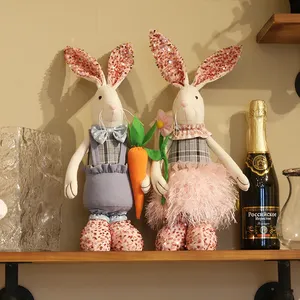 Boneka kelinci telinga panjang hewan lembut 35CM, boneka kelinci Paskah, boneka mewah kelinci Paskah