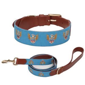 Set di Guinzaglio e Collare per Cani in Pelle con Logo Ricamato Personalizzabile di Grande Successo - Product Image 1