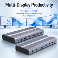 Station d'accueil USB-C DisplayLink 13-en-1, 2xHDMI+2xDP 4K+60Hz, USB3.2 Gen2 10 Gbps, Ethernet Gigabit, lecteur de cartes SD/TF, station d'accueil pour ordinateur portable