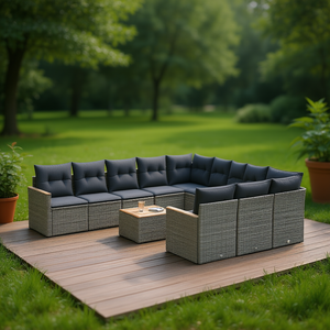 Conjunto de Sofás de Jardín de Ratán Gris, 6 Plazas, Resistente a la Intemperie, Muebles de Exterior de Diseño Contemporáneo - Product Image 2