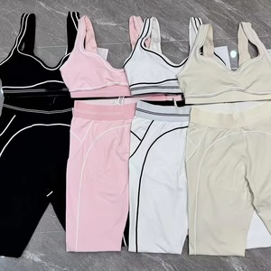 Venta <span class=keywords><strong>Directa</strong></span> de Fábrica, Leggings de Yoga de Moda, Elásticos, Sin Costuras, Acanalados, de Alta Calidad, Conjunto de 2 Piezas para Mujer - Product Image 1