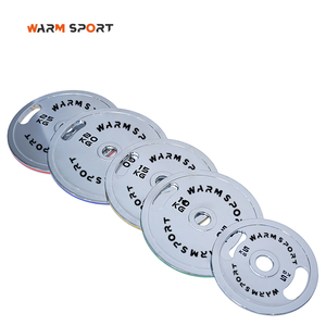 Disques de musculation de haute qualité pour haltères, plaques de poids en acier électro-plaqué avec bande de couleur, 2 poignées - Product Image 4
