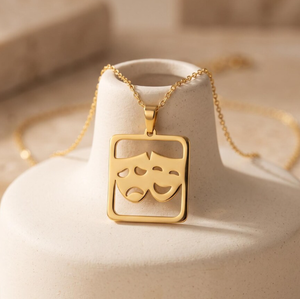 Collar con Máscara de Comedia <span class=keywords><strong>y</strong></span> Tragedia, Regalo para Amantes del Teatro, Chapado en Oro de 18K, Colgante con Símbolo Dramático, Joyería Fina, Regalo para Actor - Product Image 1