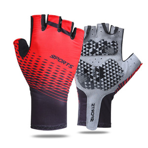 Cycling <b>Gloves</b> Half Finger Breathable Non Slip For Outdoor Sports Unisex <b>Red</b> Gray - Product Image 1
