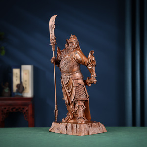 Statue de Guan Yu en bronze sur pied, artisanale, avec épée, pour la décoration de bureau ou de maison. - Product Image 2