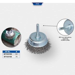 BRILLIANT TOOLS - BT103106 Cepillo de tarro, Ø 75 mm con soporte de 6mm-EAN 4042146868645 ABRASIVOS RUEDAS DE MOLETEADO, CEPILLOS Y CAPOS - Product Image 2