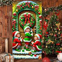 Housse de porte Joyeux Noël, rouge, avec boules de Noël, flocons de neige, boîte cadeau, bannière de porte, bannière de fête pour porte d'entrée, décorations personnalisables