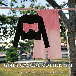 Ensemble de vêtements pour filles, t-shirt court à manches longues et short en jean, tenue décontractée de style coréen pour tous les jours - Product Image 2