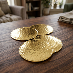Handcrafted Golden Hammered Brass <b>Coaster</b> <b>Set</b> of 4 Luxury Drinkware for Tea Coffee Dining Table Home Decor and Housewarming Gift - Product Image 2