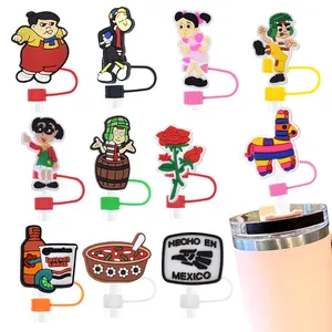 10MM 8MM vente chaude caoutchouc anti-poussière couvre mexicain paille toppers el chavo del ocho anime paille toppers anti-poussière fit boire