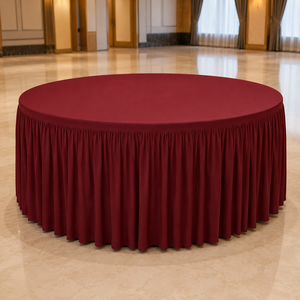 Solid Color Spandex Custom <b>Round</b> <b>Table</b> Cover with Gathered Skirt <b>for</b> Banquet Hall Event Rental and Wholesale Order - Product Image 1