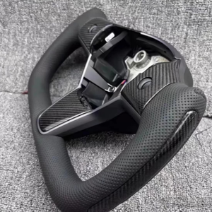 Volante de Cuero de Fibra de Carbono Personalizado, Volante de Fondo Plano Tipo Yoke, Peso del Volante para Tesla Model 3 Y - Product Image 4