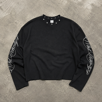 Camiseta térmica vintage de manga larga para hombre con logo personalizado, 280GSM, de tejido gofrado, cuello redondo con tachuelas, estampado gráfico, talla grande