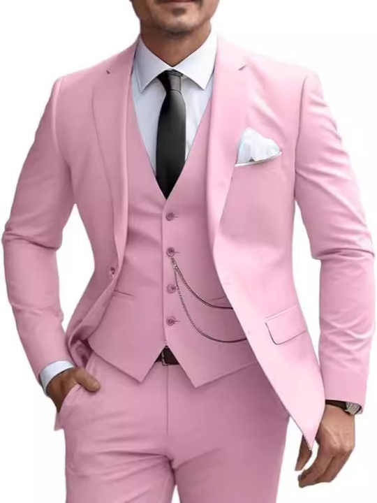 SAROULU Men's 3-Piece Beaded Suit - Black Tuxedo With Jacket, Vest & Pants For Wedding, Prom, Formal Events