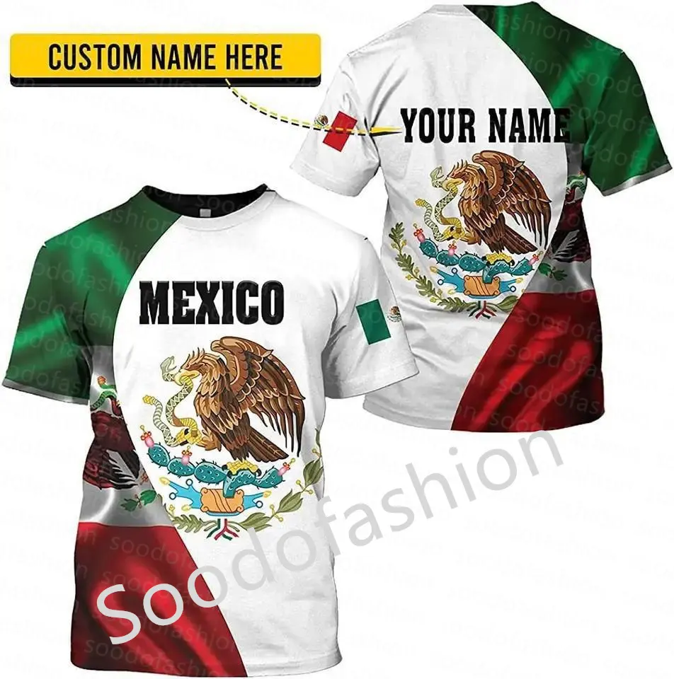 Fabriek Hete Verkoop Mexico Eagle Print T-Shirt Retro Straat Korte Mouwen Heren Tops Gratis Aanpassen Naam