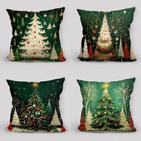 Housse de coussin de Noël verte et or, motif sapin de Noël, housse de coussin décorative, décoration de Noël luxueuse pour la maison