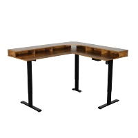 Escritorio de Esquina Moderno para Computadora, Mesa de Estudio con 3 Patas en Forma de L, Altura Ajustable Eléctrica, Hierro y Madera, Escritorio de Pie Montado en la Pared