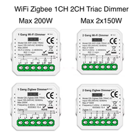 Interrupteur mural intelligent Tuya ZigBee Mini universel Module de gradation LED 1CH 2CH Interrupteur sans fil à télécommande RF Compatible avec Alexa