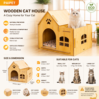 Maison pour chat PAIPET Castle, villa en bois pour chat avec pièce fermée et balcon ouvert, mobilier confortable pour chat avec coussin, vente en gros personnalisée