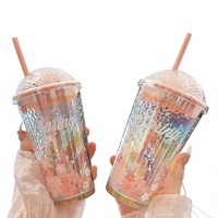 Mug en verre pour femme avec paille, motif fleurs de cerisier d'été, très élégant, tendance, résistant aux hautes températures, moderne
