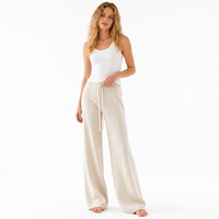 Pantalon tricoté décontracté ample taille haute élastique à jambes larges pour femme, en nylon et coton, couleur unie, style automne, vente en gros sur mesure ODM