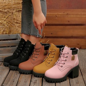 <span class=keywords><strong>Bottines</strong></span> tendance pour femmes Xuanhui Fashion, plateforme, <span class=keywords><strong>talon</strong></span> bloc de 7,5 cm, lacets, chaussures décontractées pour femmes - Product Image 1