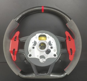 หนังคาร์บอนไฟเบอร์แท้สำหรับพวงมาลัย พร้อมแป้นเปลี่ยนเกียร์สีแดงและปุ่มสตาร์ท สำหรับ <span class=keywords><strong>Audi</strong></span> <span class=keywords><strong>A3</strong></span>/A4/A5/A6/Q3/Q5/Q7/S/<span class=keywords><strong>RS</strong></span> <span class=keywords><strong>Line</strong></span> - Product Image 2