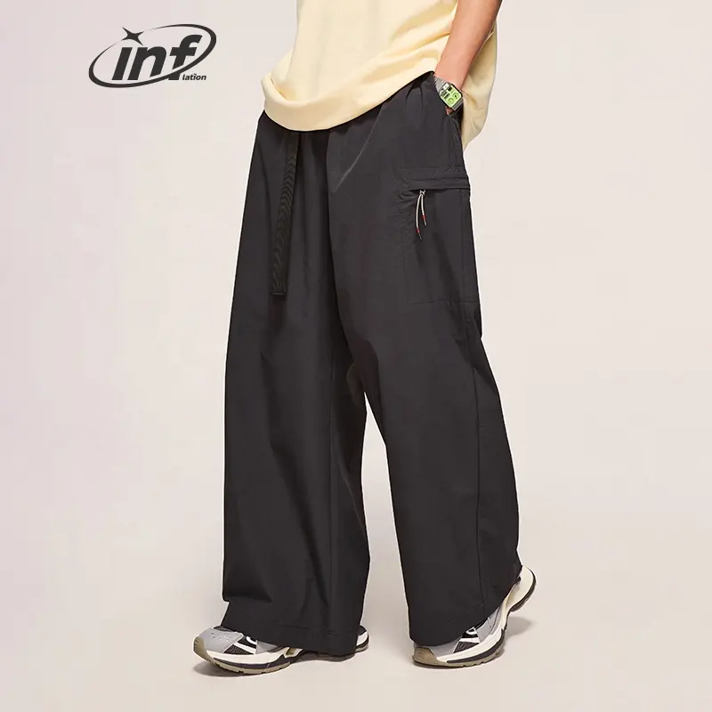 INFLATION Windbreak Fabric Pants Small Plaid Formal Pants trousers Wide Leg Drape Men Black Pants