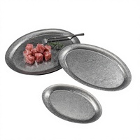 Yolecen Assiette à dessert ovale vintage de style japonais en acier inoxydable 304, fond plat, logo personnalisé, micro-ondes