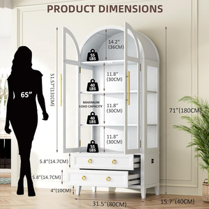 Vitrina Moderna Arqueada de Madera Hecha a Mano con Puertas de Vidrio, Gabinete de Almacenamiento Blanco para Sala de Estar, Apartamento o Escuela - Product Image 2