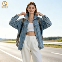 Manteau en jean bleu clair pour femme, design oversize, col en daim, poches fonctionnelles, teinture unie, rembourrage en coton, PU, hiver
