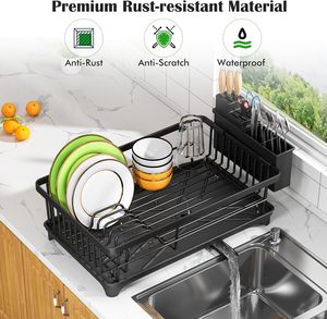 Égouttoir à vaisselle métallique de comptoir, design moderne et écologique, organisateur de vaisselle peu encombrant, porte-ustensiles amovible, rangement pour assiettes - Product Image 4