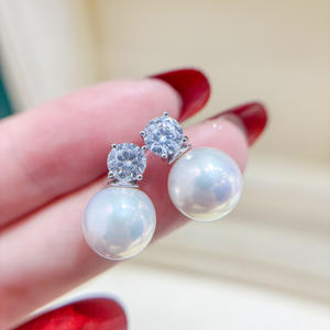 Boucles d'oreilles en argent S925 22187 avec perles rondes de 9 à 13 mm, style grande reine, avec support vide pour la création de bijoux DIY - Product Image 3