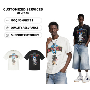 Camiseta YOFA Personalizada para <span class=keywords><strong>Hombre</strong></span>, 100% Algodón, Estilo Vintage, Lavado a la Piedra, Holgada, Informal, de Manga Corta, a la Moda, ODM - Product Image 1