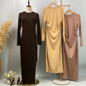 Big Sale Solid Color Abaya <b>Slip</b> Dress with Side Adjustable Strings Long Sleeve for Muslim <b>Women</b> (6736) - Product Image 3