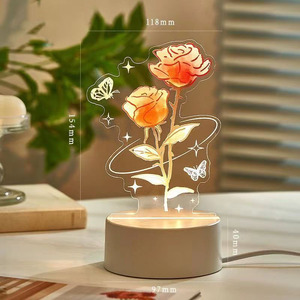 Creatief Valentijnscadeau Acryl Rozen Nachtlampje 3D LED Nachtlampje Acryl Rozen Tulp Lelie Touch USB Bureaulamp Kerstverlichting - Product Image 6