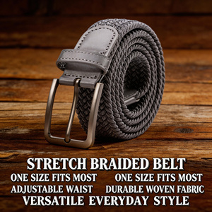 Ceinture classique pour homme en PU tressé extensible avec boucle en alliage et <span class=keywords><strong>design</strong></span> tissé élastique, idéale pour jeans et pantalons, style garçon - Product Image 1