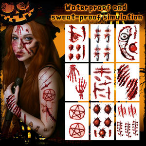 Autocollants Visage Halloween <span class=keywords><strong>Tatouage</strong></span> Temporaire Maquillage Visage Sang Cicatrice Clown Araignée Fantôme <span class=keywords><strong>Chauve</strong></span>-<span class=keywords><strong>Souris</strong></span> Citrouille <span class=keywords><strong>Tatouage</strong></span> Imperméable pour Visage Cou - Product Image 3