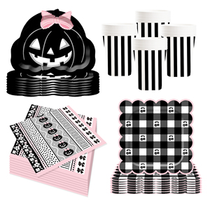 DAMAI Nouvel ensemble de vaisselle en papier personnalisé pour Halloween, décorations sur le thème de la citrouille, assiettes, gobelets et serviettes en papier pour Halloween - Product Image 5