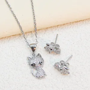 Cubic Zirconia Silver Pendant Titanium Steel Necklace Earrings Jewelry Set