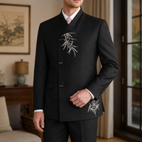 Costume sur mesure de haute qualité, sur mesure, formel, col mandarin, broderie en bambou, ensemble de 2 pièces pour homme
