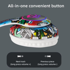 <span class=keywords><strong>Casque</strong></span> <span class=keywords><strong>sans</strong></span> fil supra-auriculaire Cool Graffiti en promotion avec interface carte TF, pliable, réglable, lumière RGB, Bluetooth - Product Image 3