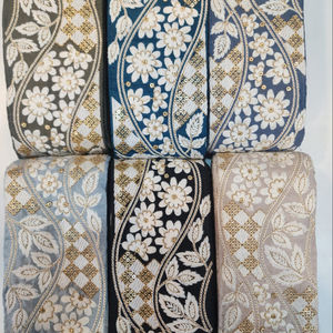 Conceptions de broderie de dentelle cordon noir lourd dentelle tissu lacets tissus pour femmes tulle tissu - Product Image 1