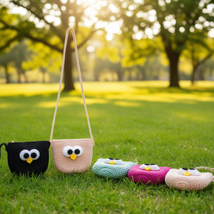 Mini borsa a tracolla con faccia di gufo all'uncinetto 13x10x7 cm per bambine, accessorio moda - Product Image 3