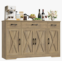 Buffet/Armoire de rangement de style européen, couleur marron/bois, avec trois tiroirs et étagères réglables.