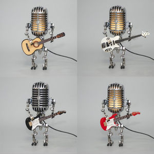 Home Decoration Lamp Retro Vintage Metal Microphone Robot Touch Dimming Lamps Stand LED Guitar Robot Desk Lamp - Product Image 3